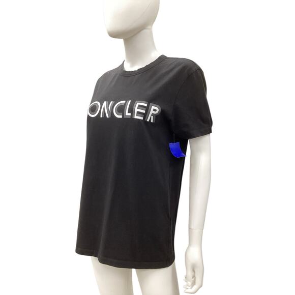 Moncler Top Women’s Size M Maglia Short Sleeve T-Shirt Logo Sign Black - Picture 2 of 5